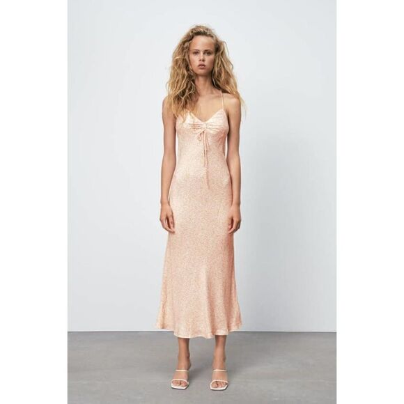 ZARA VISCOSE FLORAL PRINT SATIN DRESS NEW - Picture 4 of 8